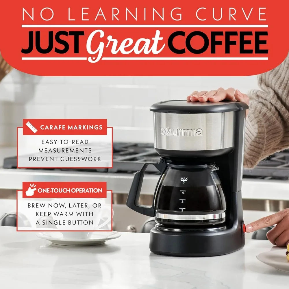5 Cup, One-Touch Brew Coffee Maker with Pause & Serve Automatic Keep Warm, Stainless Steel Accents, Black