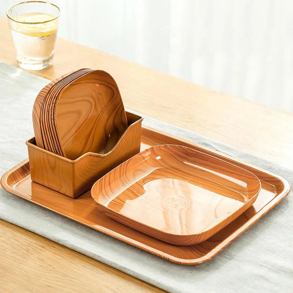 10PCS Japanese-style Plastic Dish Multifunctional Simple Imitation Wood Grain Bone Spitting Dish