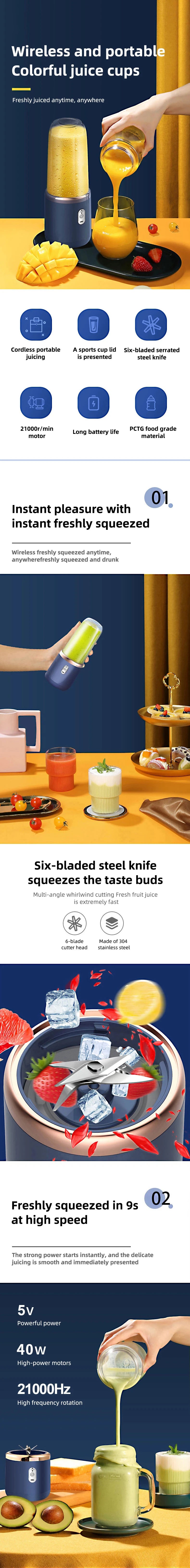 Portable USB Personal Mini Juicer Handheld Cup, Travel Blender Single Or Double Cup for Assorted Beverages