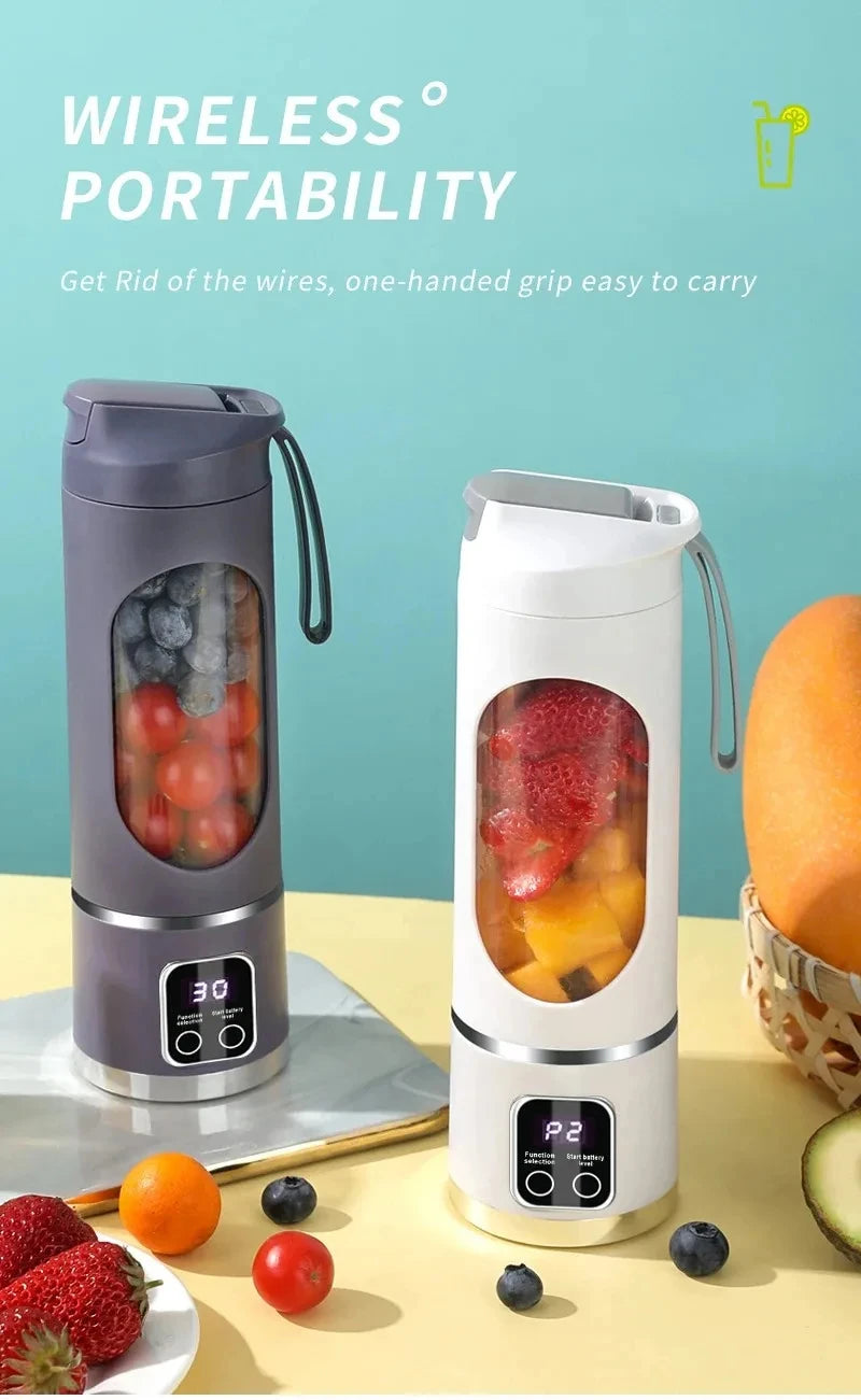 12 Blade Portable Fruit Juicer 450ml Capacity 3 Gears USB Rechargeable Blender Ice Crusher