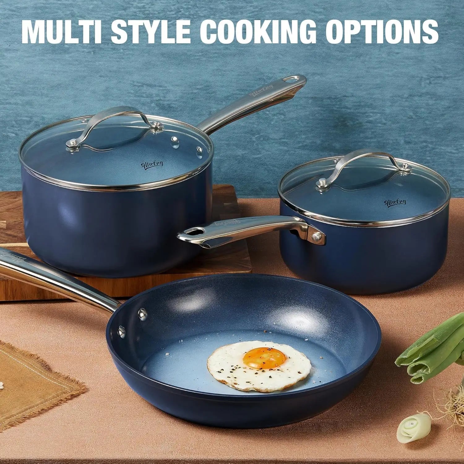 Nonstick Saucepan Set with Lids, 1+2+3QT Pot Set with Ceramic Nonstick Coating, Less Oil and Easy to Clean
