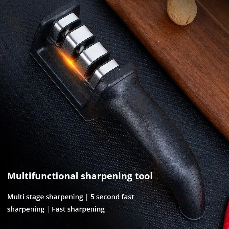 1Pc Black Kitchen Three Segment Multi-Knife Sharpener