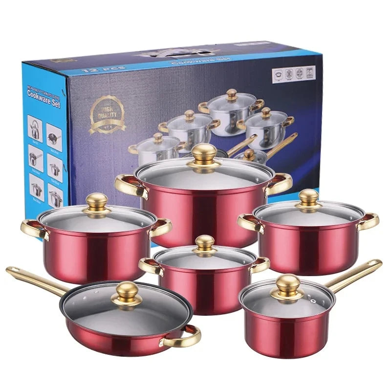 12PCS Stainless Steel Non-Stick Colored Cookware Set
