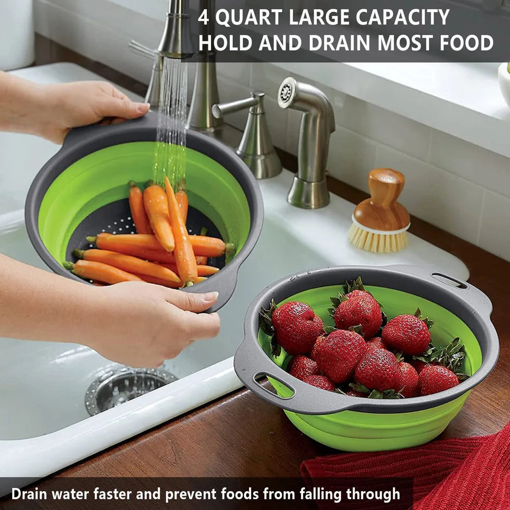 Silicone Folding Drain & Wash Basket & Foldable Strainer Colander