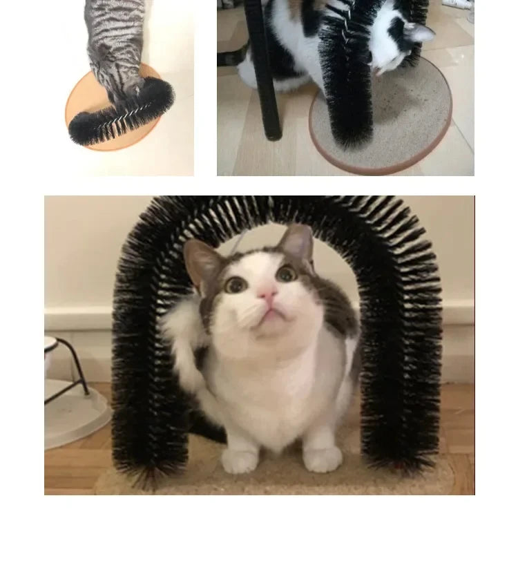 Cat Toy Arch Self Groomer and Pamper Feline with A Massage Grooming Rubbing Brush and Scratching Pad Toy