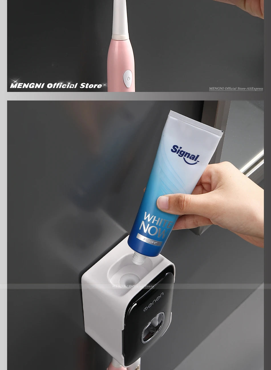 Wall Mounted Automatic Toothpaste Squeezer Dispenser & Toothbrush Holder