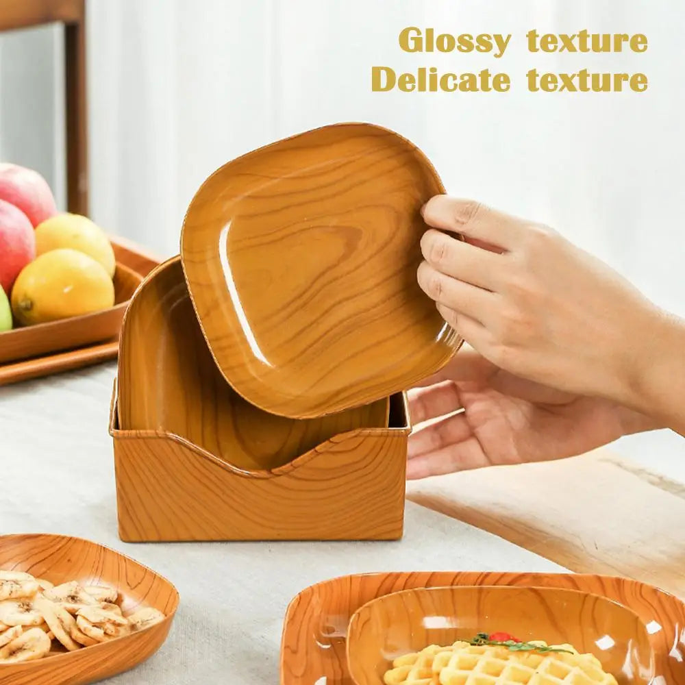 10PCS Japanese-style Plastic Dish Multifunctional Simple Imitation Wood Grain Bone Spitting Dish