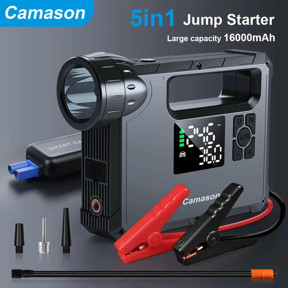 5 in 1 Car Jump Starter with air Compressor and Portable Flashlight Starting Device Power Bank Battery Automotive Booster start