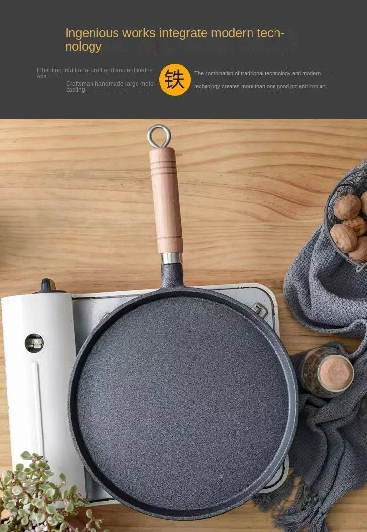 26cm Cast Iron Frying Pan Uncoated Non-stick Multi-Food Use Cookware