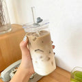 1 or 2 Pcs Transparent Square Heat-Resistant Drink Glass Cup With Lid and Straw - Lovies Kitchenwares