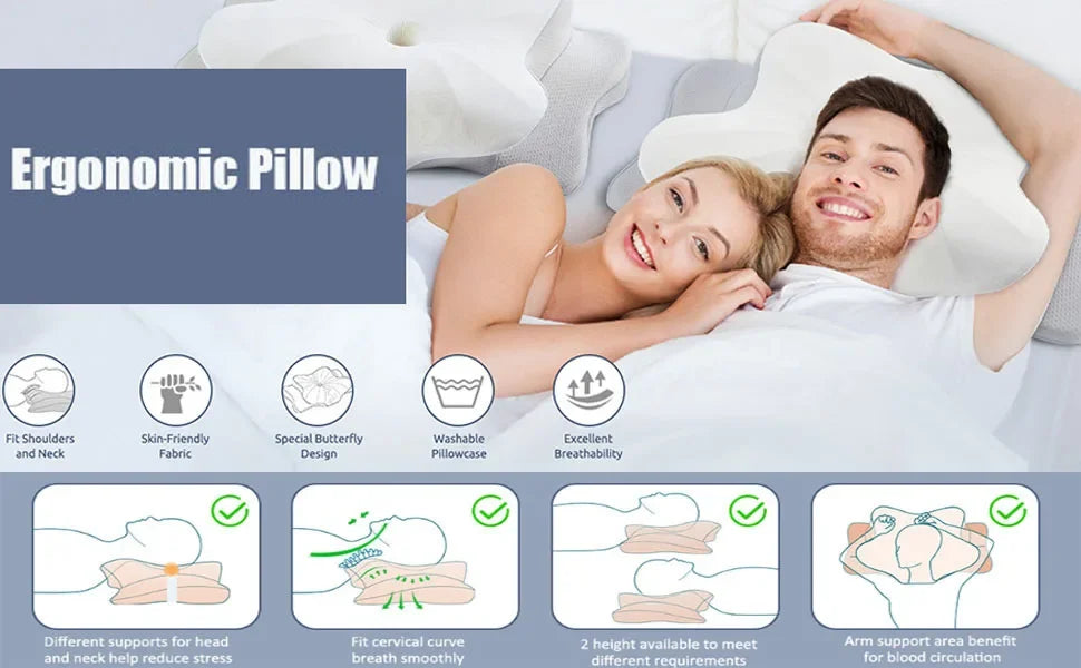 Upgraded Memory Foam Sleep Apnea Cervical Pillow for Side Back & Stomach Sleepers Gray