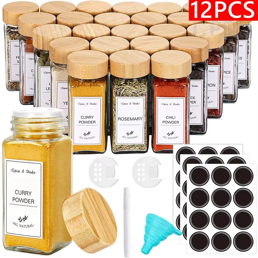 5Pcs Glass Organizer Kitchen Favorite Spice Jar Set With Bamboo Lid