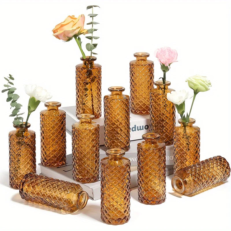 Small Diamond Bud Mini Flower Centerpiece Decorative Glass Vase Set Of 12