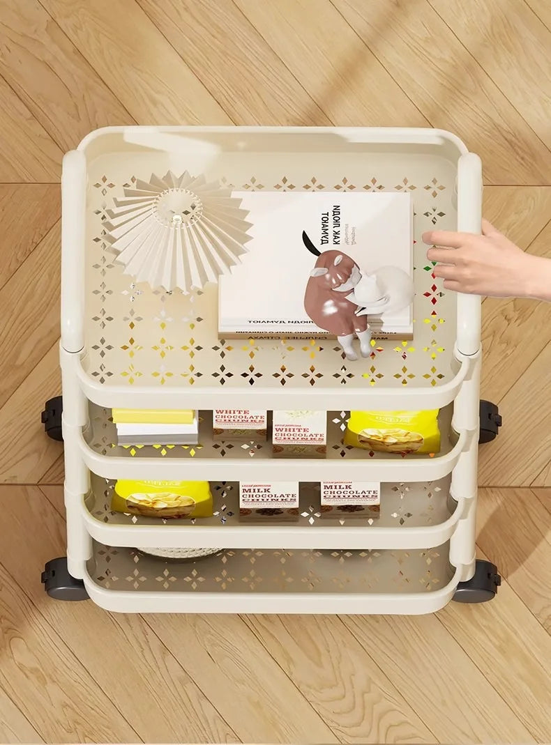 Trolley with Handlebar and Storage Rack, Floor-Standing, Multi-Layer Storage for Multiple Rooms