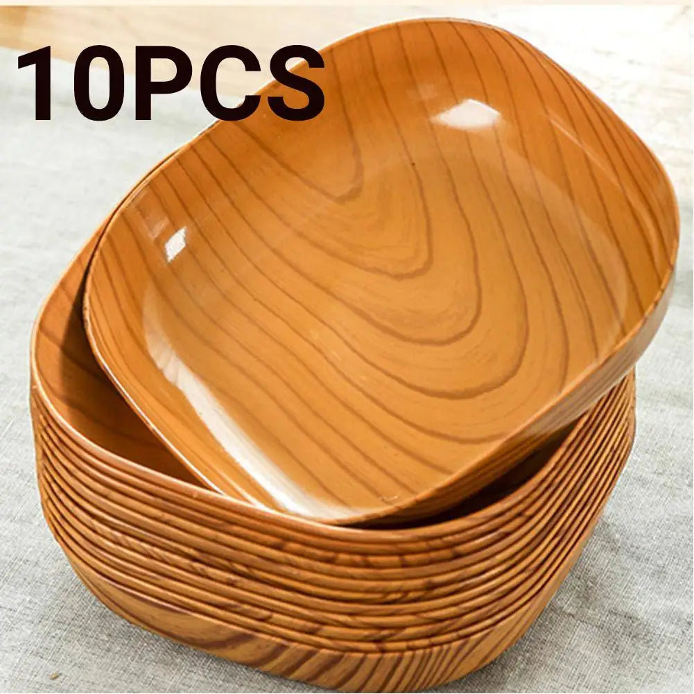 10PCS Japanese-style Plastic Dish Multifunctional Simple Imitation Wood Grain Bone Spitting Dish