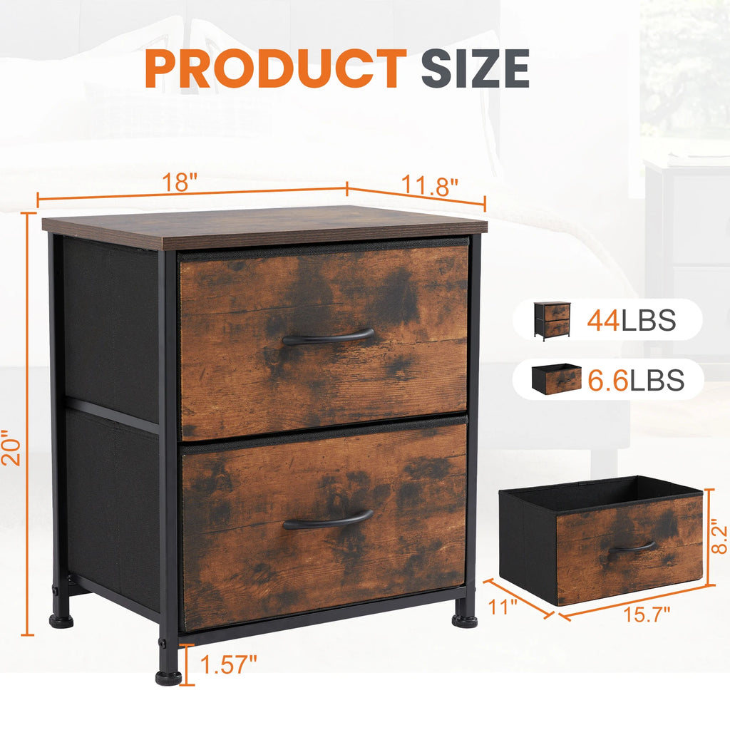 Bedside Nightstand Featuring 2 Fabric Drawers Cabinet Furniture