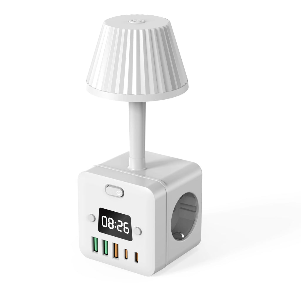 3-Outlet Clock Power Strip With Adjustable Night Light Socket and Surge Protection