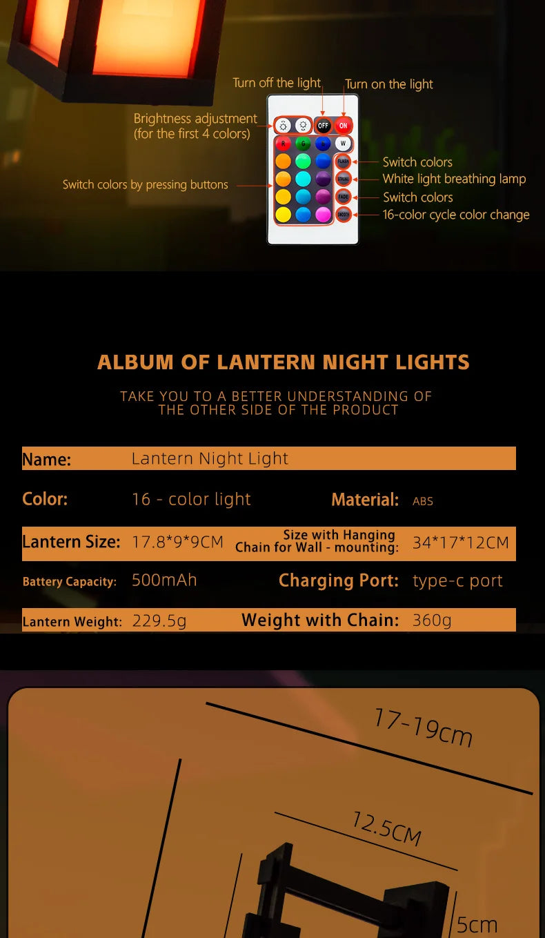 Pixel Style Portable Night Light, Tabletop Ornament 16 Color Remote Control Lights