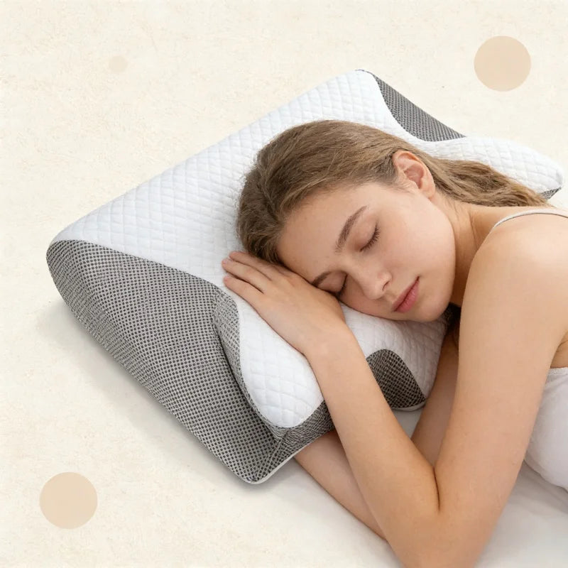 Upgraded Memory Foam Sleep Apnea Cervical Pillow for Side Back & Stomach Sleepers Gray