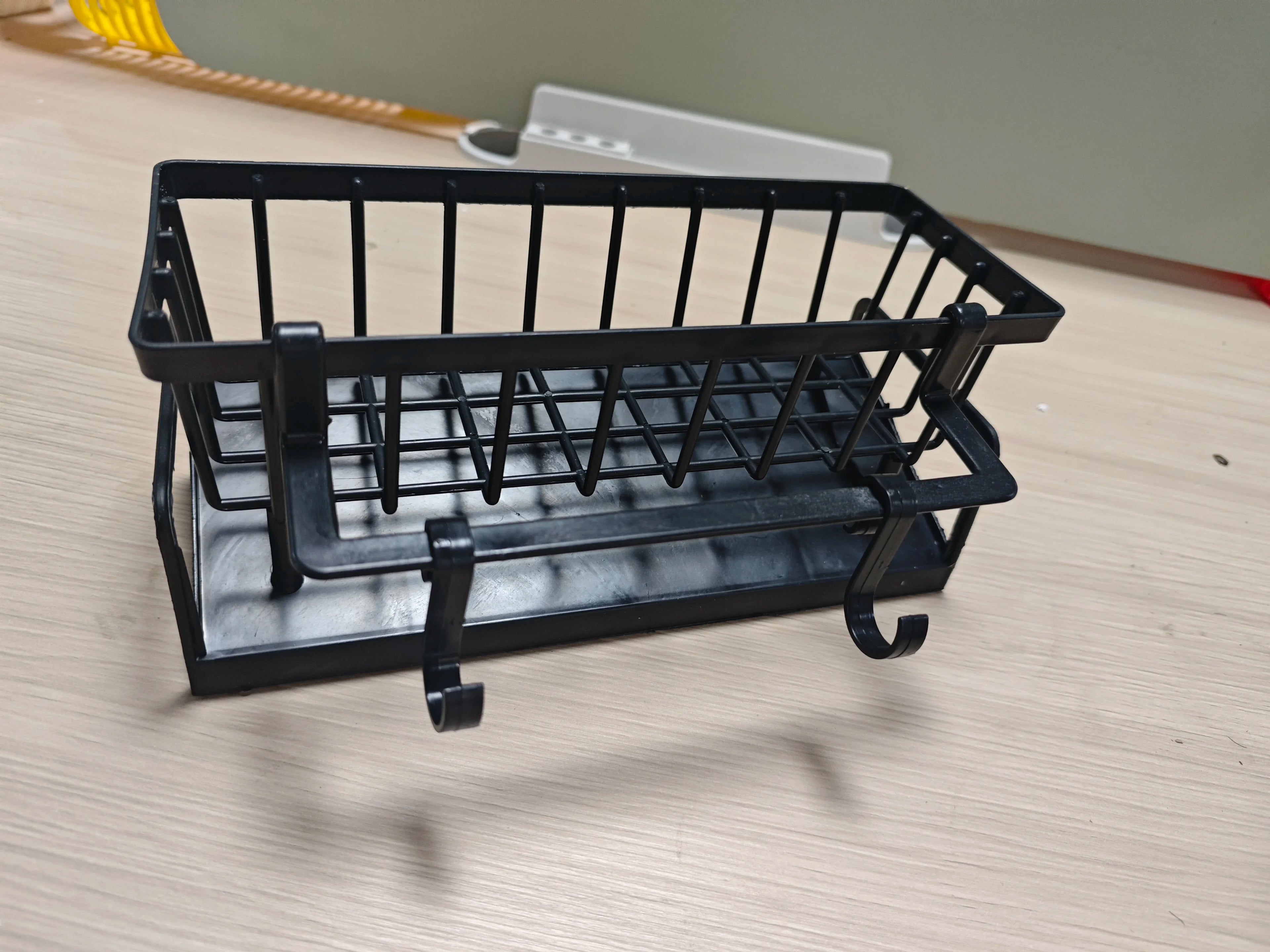 1Pc Multifunctional Plastic Kitchen Shelf With Hooks No-Punch Adhesive