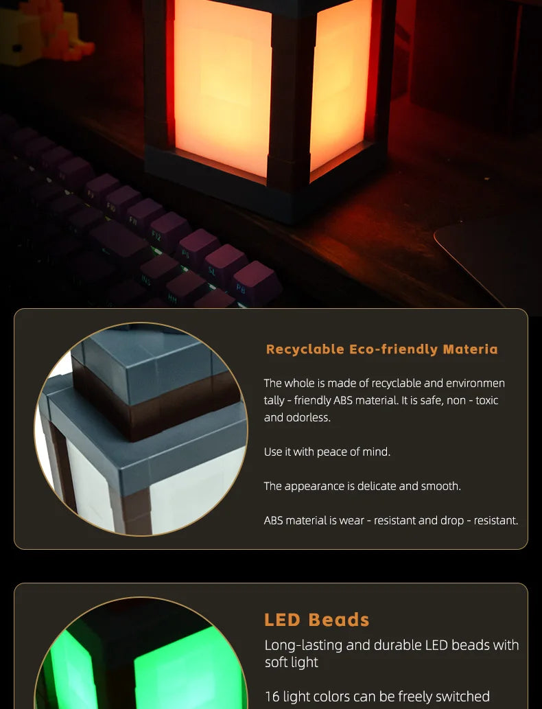 Pixel Style Portable Night Light, Tabletop Ornament 16 Color Remote Control Lights