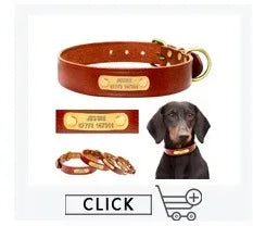 Personalized Name ID Tags Leather Dog Collars Custom Text Name