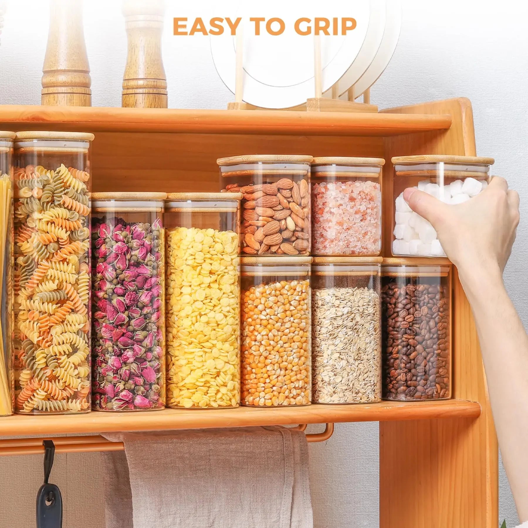 Rectangle Clear Storage Jars with Bamboo Lids Multi-Food Pantry Organizer Containers - Lovies Kitchenwares