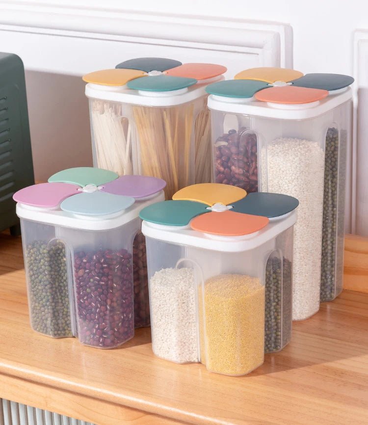 Kitchen Food Storage Box Plastic 4 grids Sealed Food Container Moisture-proof - Lovies Kitchenwares