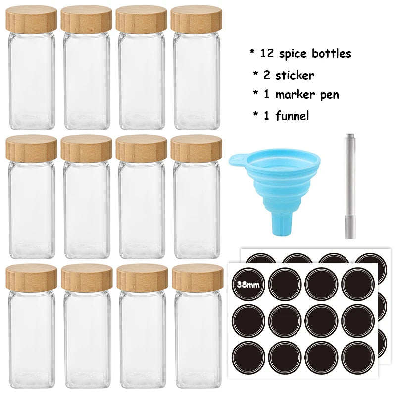 5Pcs Glass Organizer Kitchen Favorite Spice Jar Set With Bamboo Lid