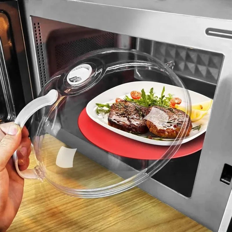 Microwave Food Splash Guard High Temperature Resistant Food Heating Cover with Steam Vent and Handle With Transparent Plate Cover - Lovies Kitchenwares