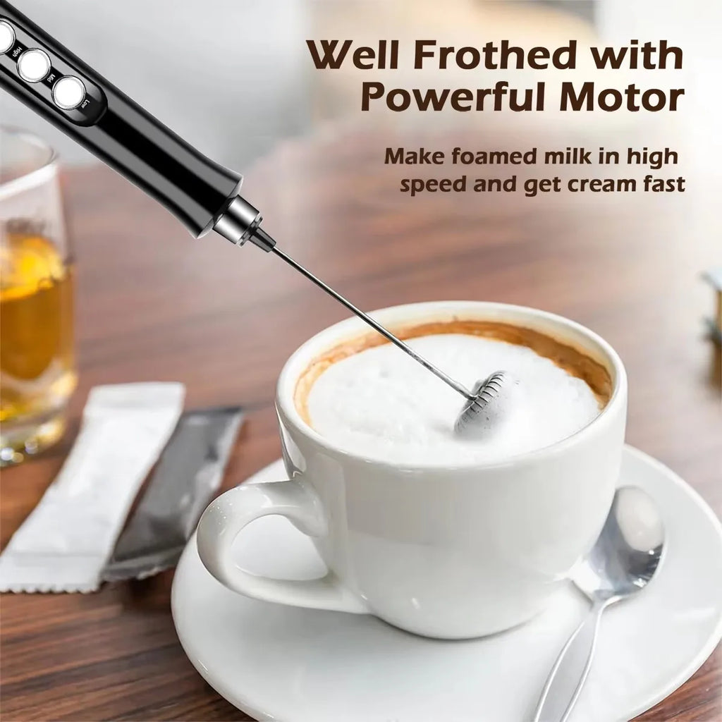 Electric Milk Frother - 3 Speeds, Handheld Foam Maker for Latte, Cappuccino, Hot Chocolate - USB Rechargeable