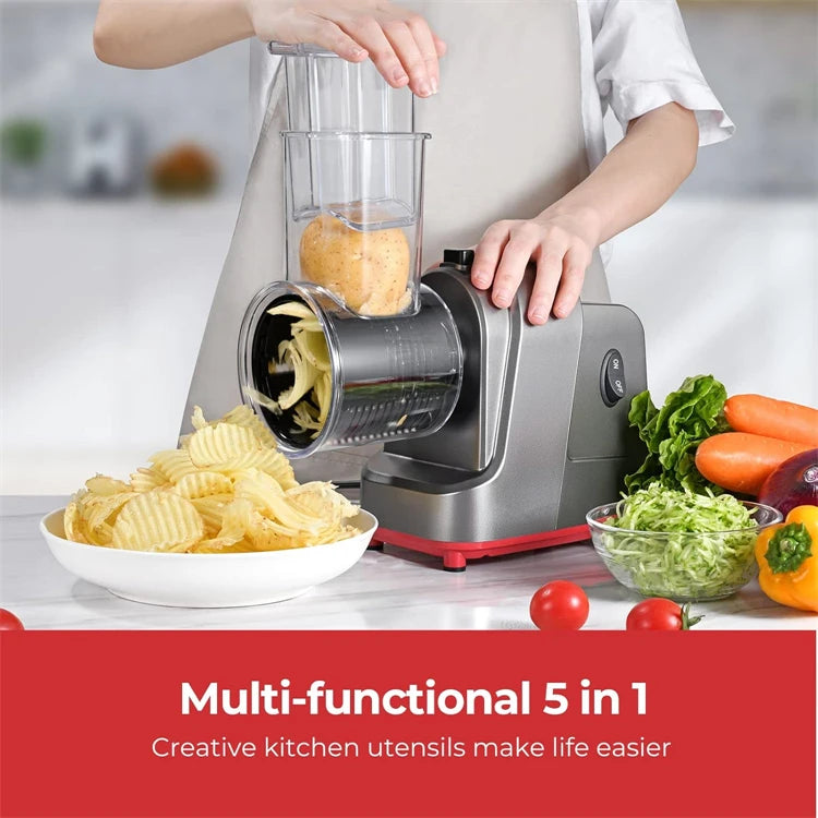 250W 5 in 1 Automatic Electric Multi-Vegetable Slicer, Shredder & Cutter