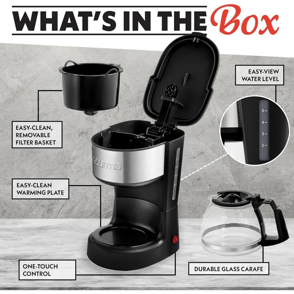 5 Cup, One-Touch Brew Coffee Maker with Pause & Serve Automatic Keep Warm, Stainless Steel Accents, Black