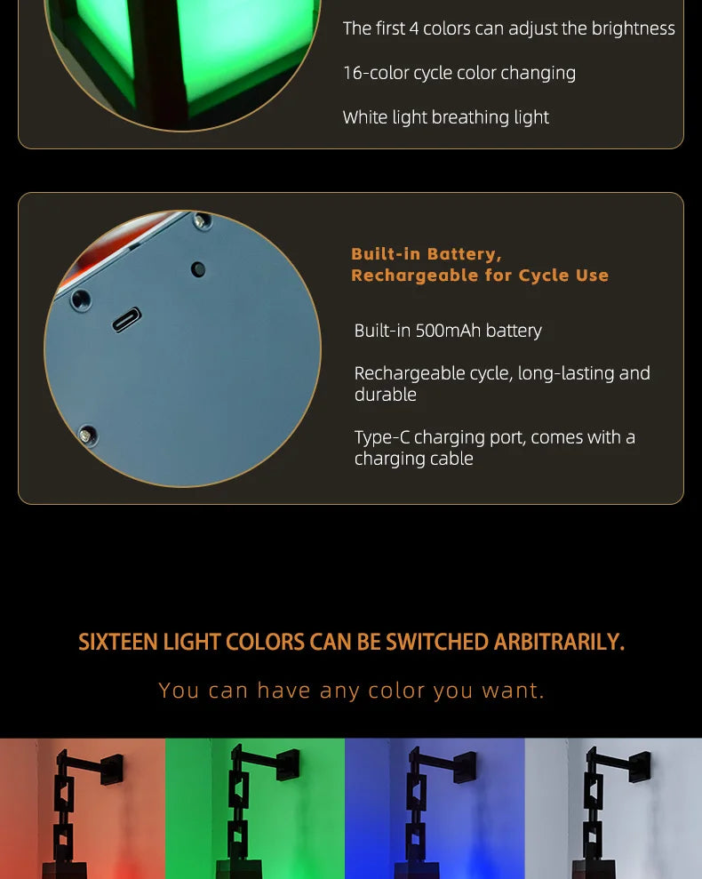Pixel Style Portable Night Light, Tabletop Ornament 16 Color Remote Control Lights