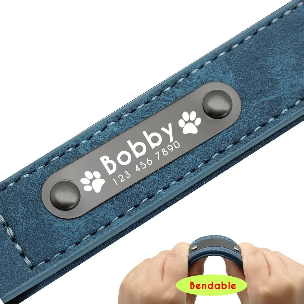 Personalized Name ID Tags Leather Dog Collars Custom Text Name