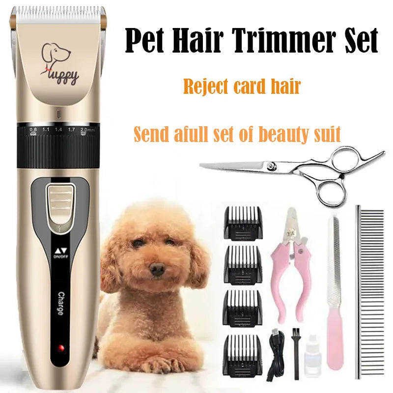 Electric Pet Hair Clipper and Hair Trimmer Set For Pet Grooming With an Electric Shaver Ceramic Blade with USB Charging