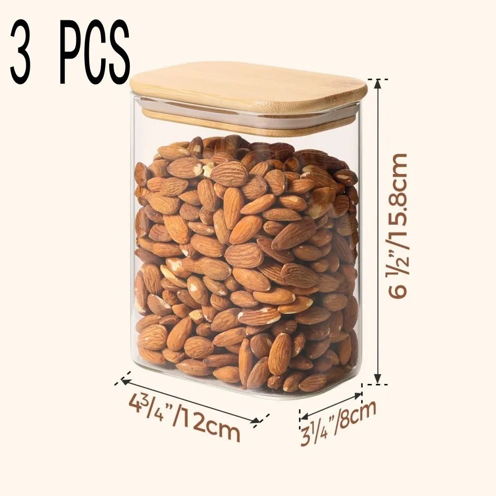 Rectangle Clear Storage Jars with Bamboo Lids Multi-Food Pantry Organizer Containers - Lovies Kitchenwares