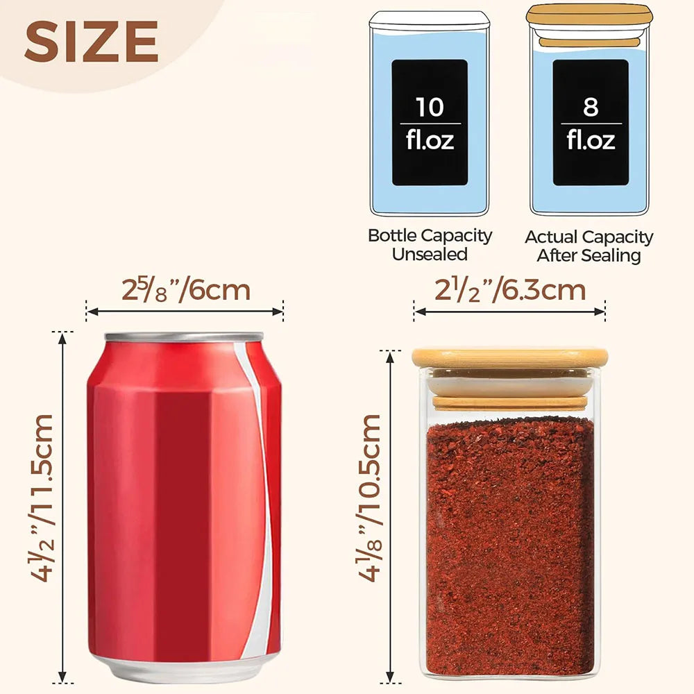 8oz Airtight Favorite Spice Glass Jars with Bamboo Lid & Black Labels