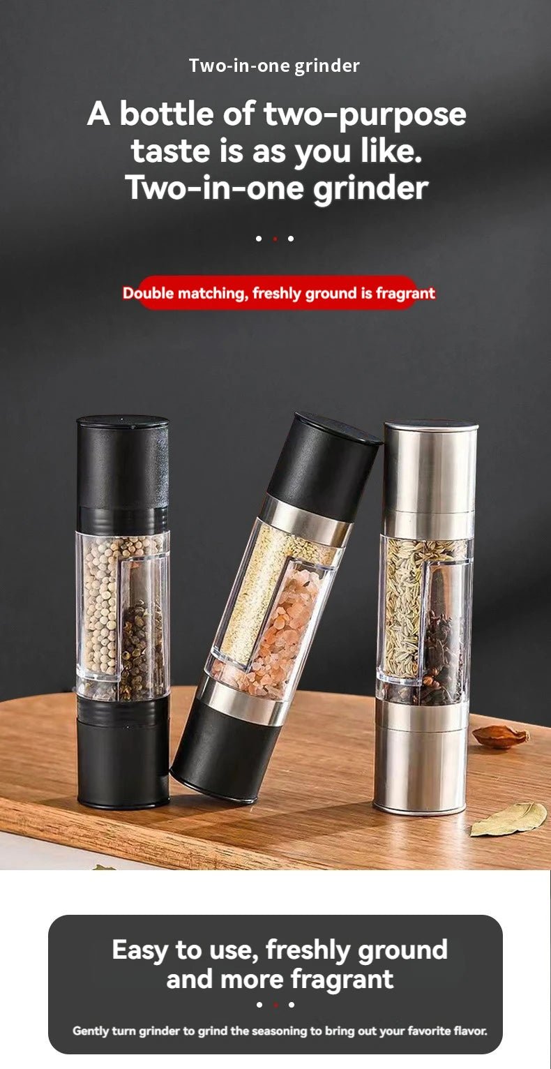 Salt and Pepper Grinder 2 in 1 Manual Stainless Steel Salt Pepper Mills with Adjustable Ceramic Kitchen Tool - Lovies Kitchenwares