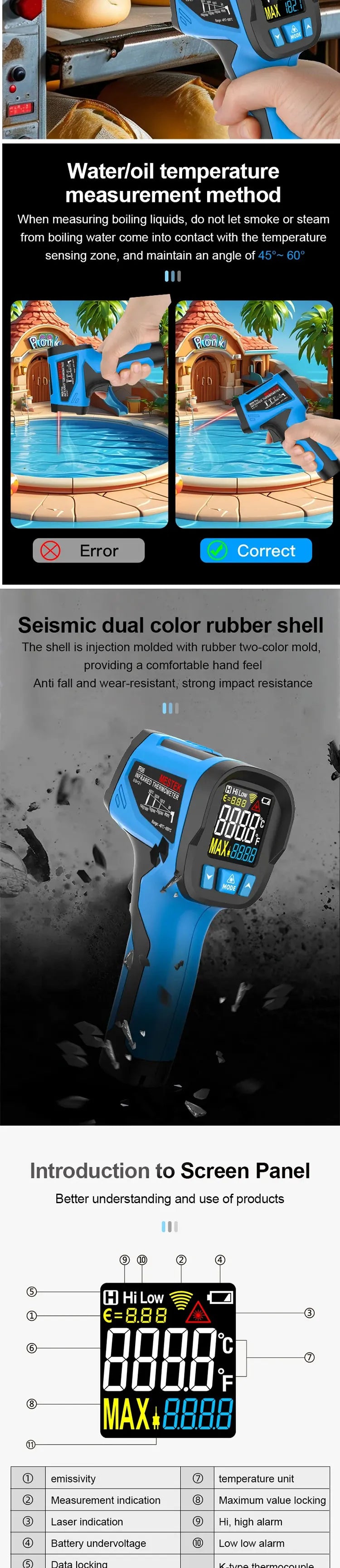 -40 to 800 Degree Digital Infrared Laser Thermometer Non-Contact