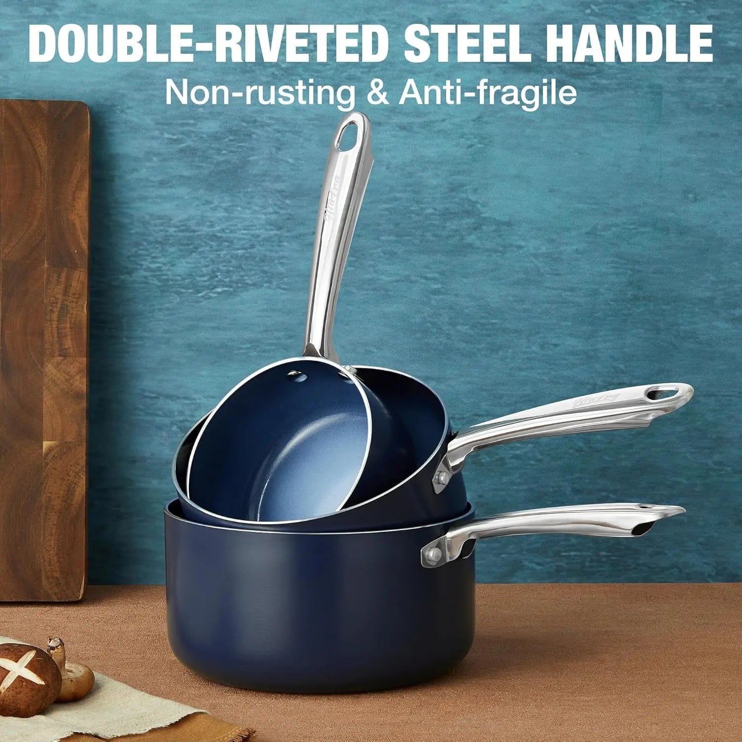 Nonstick Saucepan Set with Lids, 1+2+3QT Pot Set with Ceramic Nonstick Coating, Less Oil and Easy to Clean