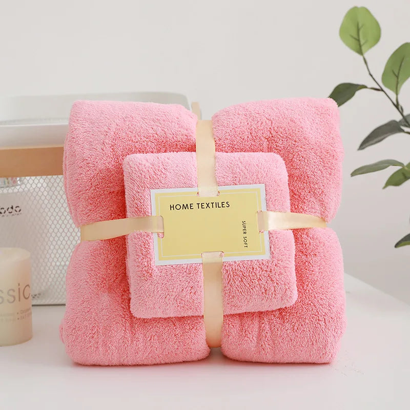 2PC Bath Towels Set Super Soft Highly Absorbent Quick-drying Coral Velvet Bath Towel For Adults