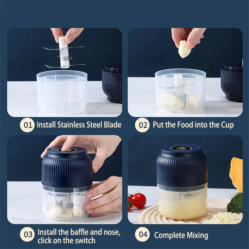 250ml Mini Wireless USB Rechargeable Electric Multi-Vegetable Chopper