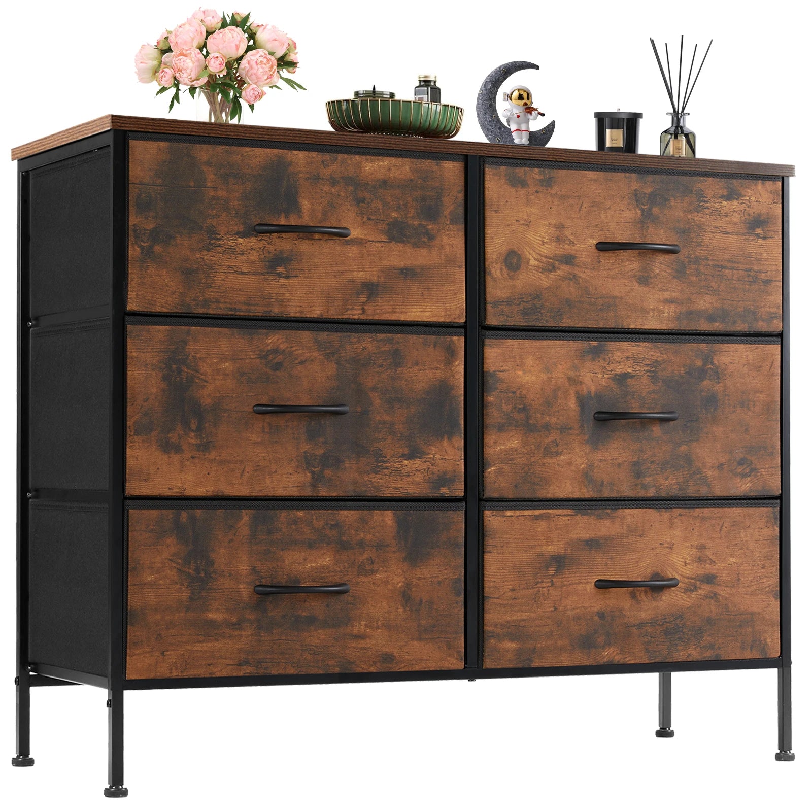 Nightstand 6 Fabric Drawers Dresser Storage Cabinet Furniture