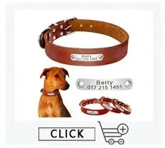 Personalized Name ID Tags Leather Dog Collars Custom Text Name