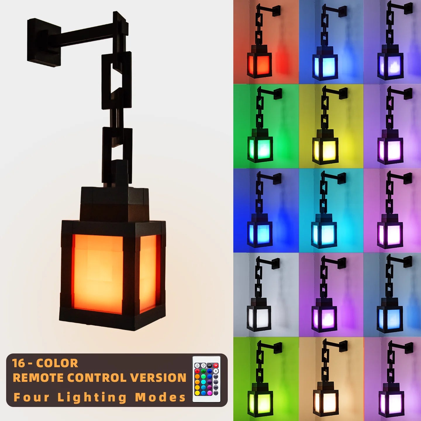 Pixel Style Portable Night Light, Tabletop Ornament 16 Color Remote Control Lights