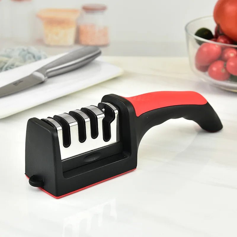 Kitchen 4 Segment Knife Sharpener Multi-Functional Hand-Held Three-Purpose Black Sharpening Stone - Lovies Kitchenwares