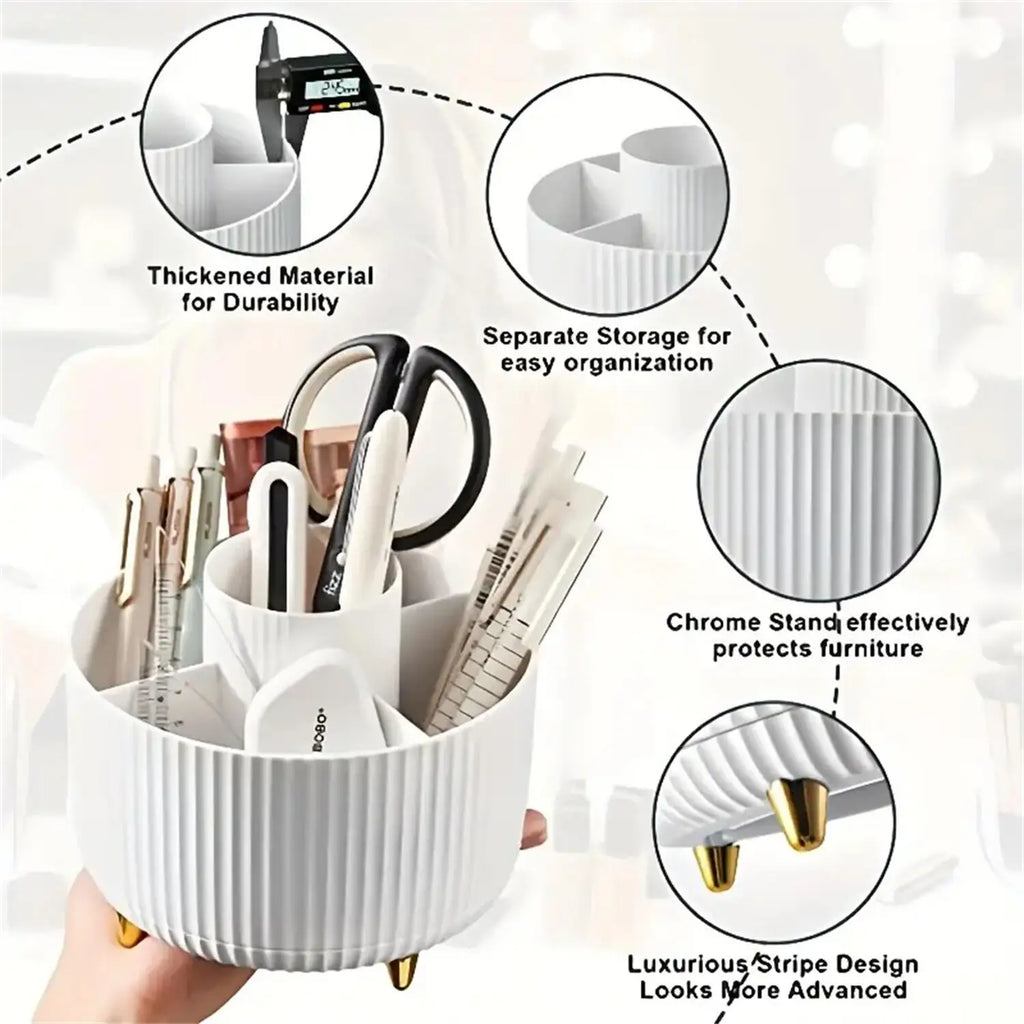 360° 5 Compartment Rotating Multi-Functional Makeup Organizer & Brush Holder