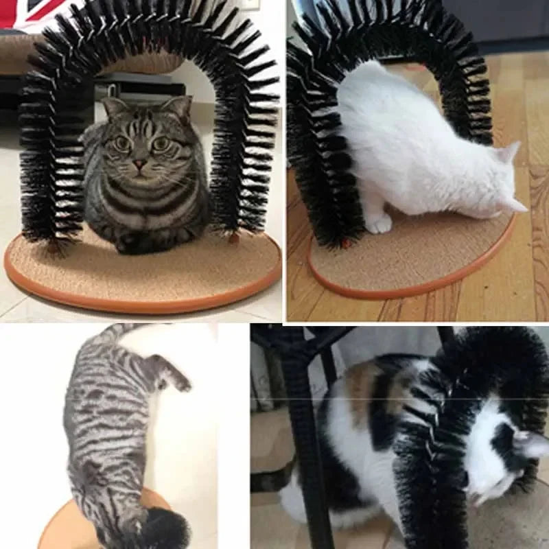 Cat Toy Arch Self Groomer and Pamper Feline with A Massage Grooming Rubbing Brush and Scratching Pad Toy