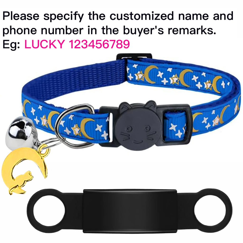 Customized Cute Glow Bell & Moon Ornament Cat Collar With Free Engraved Anti-lost Pet ID